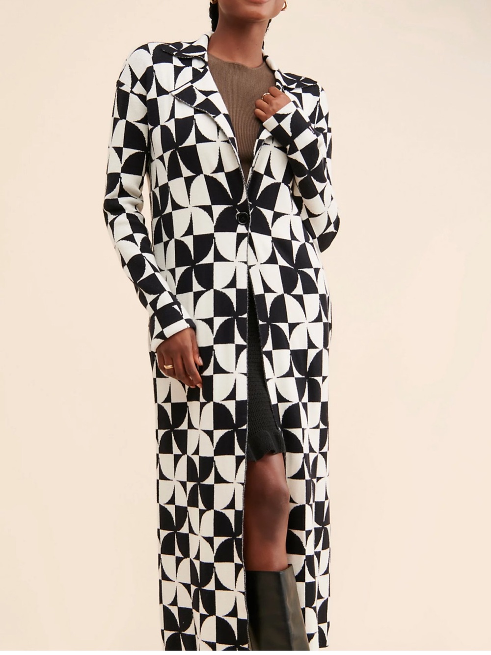 Show Me Your MuMu Black and White Geometric Long Cardigan